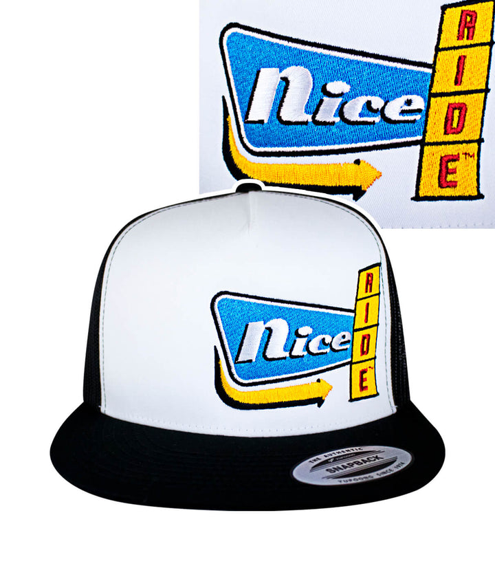 Nice Ride Trucker Cap featuring embroidered logo, stylish baseball cap design, perfect for casual wear.