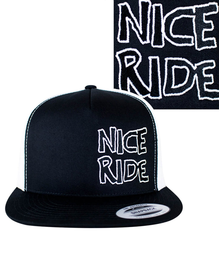 CR-Ride trucker hat in black with white embroidery showcasing &