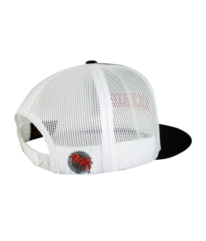 Back view of the Nashville Trucker Hat featuring mesh panel and palm logo, ideal hat for casual wear.