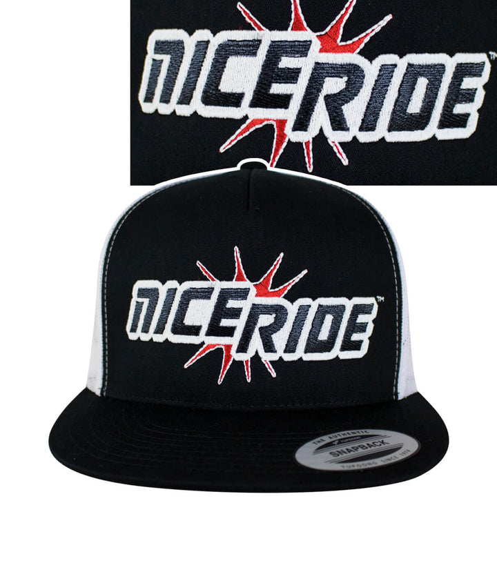 Gotcha Evening Glow Trucker Hat featuring NICERIDE logo embroidery on front panel, a stylish hat for any occasion.
