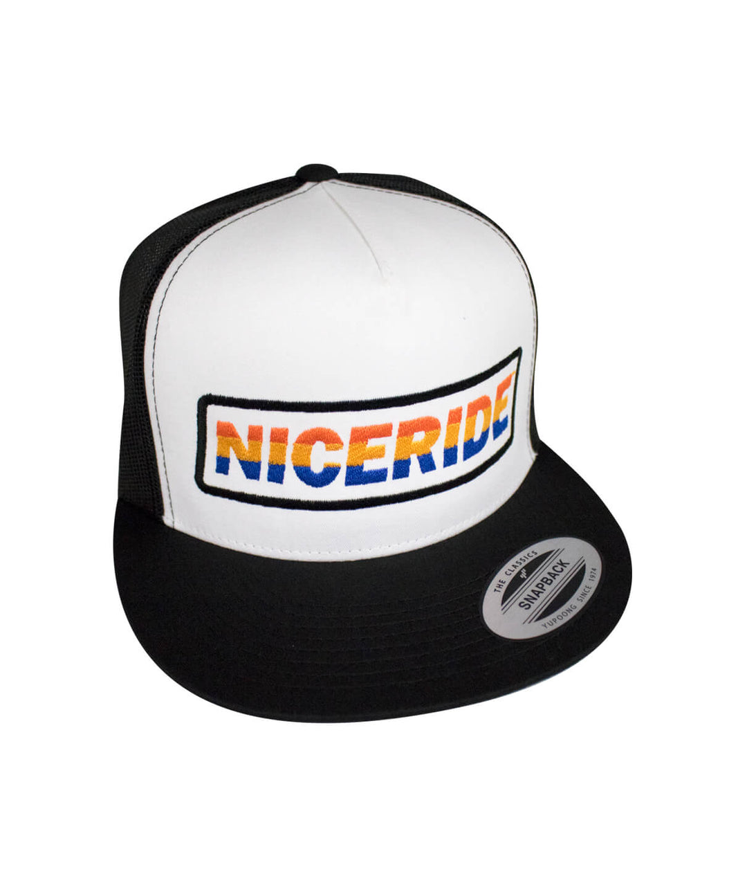 AM-PM Trucker Hat featuring NICERIDE logo, a stylish snapback hat for casual wear.
