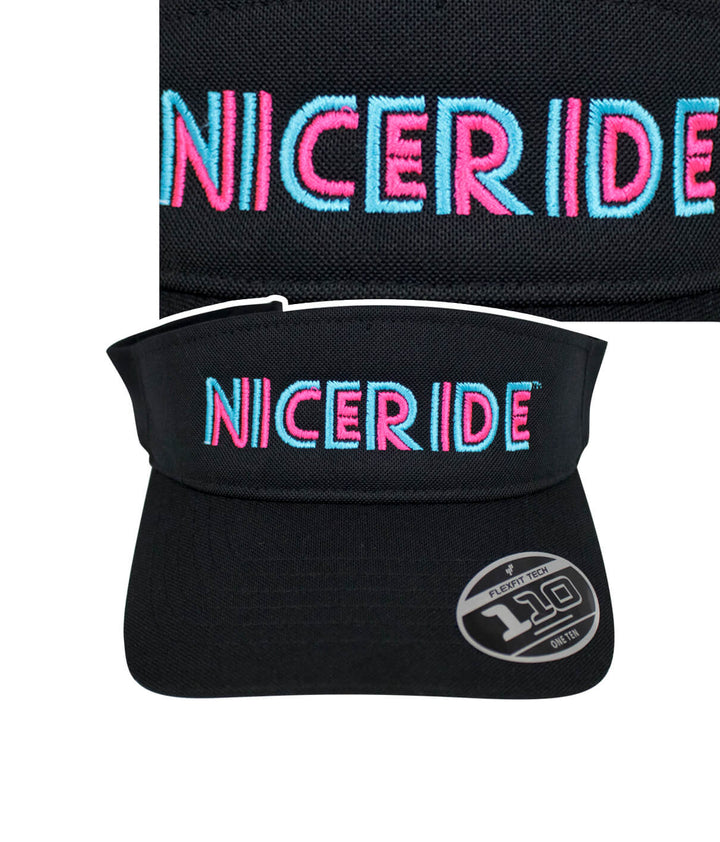 NICERIDE embroidered visor hat featuring vibrant lettering, designed for comfort and style.
