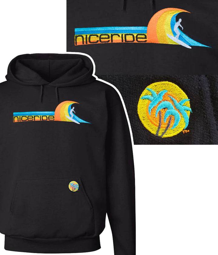 Black pullover hoodie featuring NICERIDE&