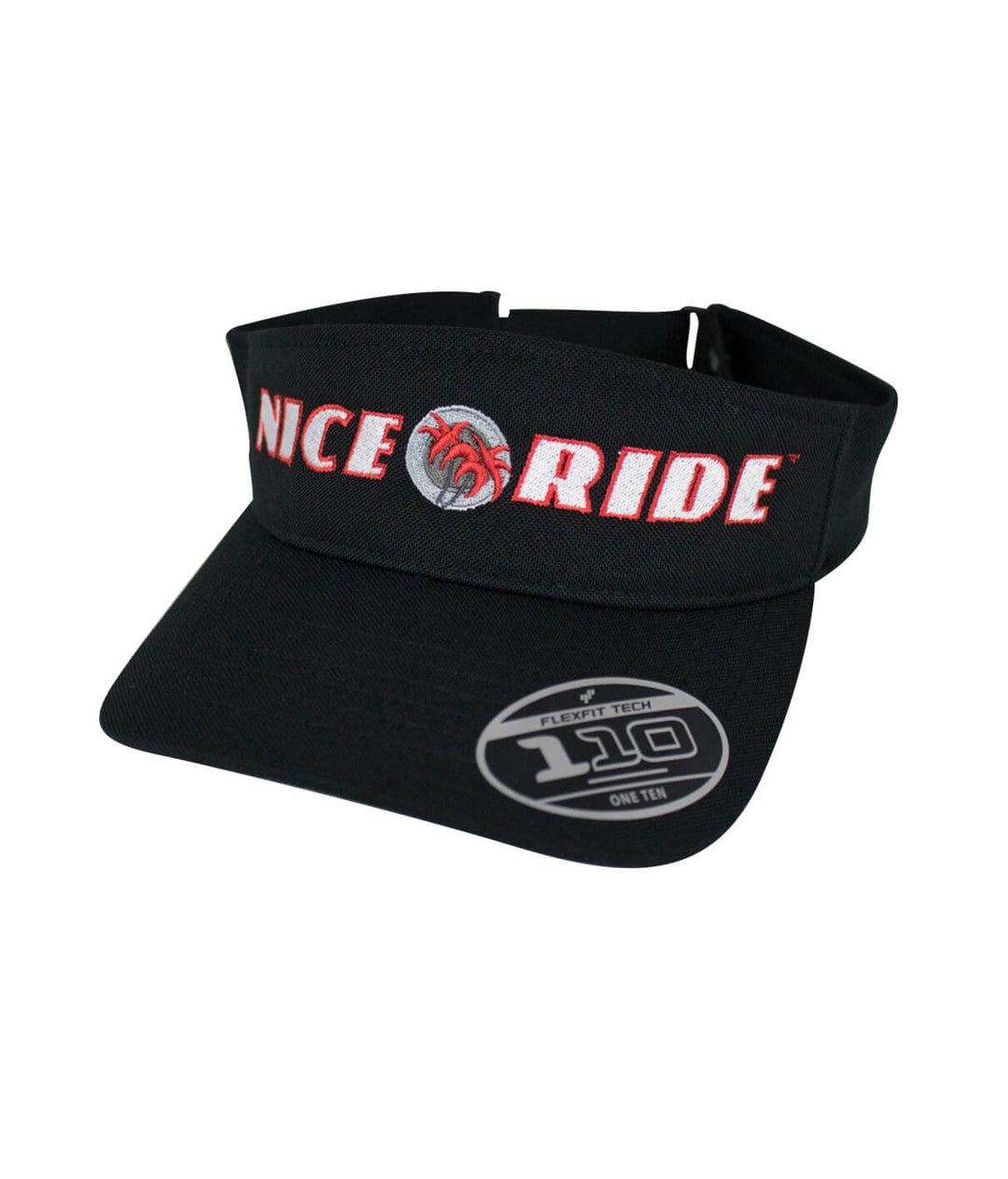 Black visor with NICERIDE embroidered logo, featuring a Permacurv® visor and adjustable closure.