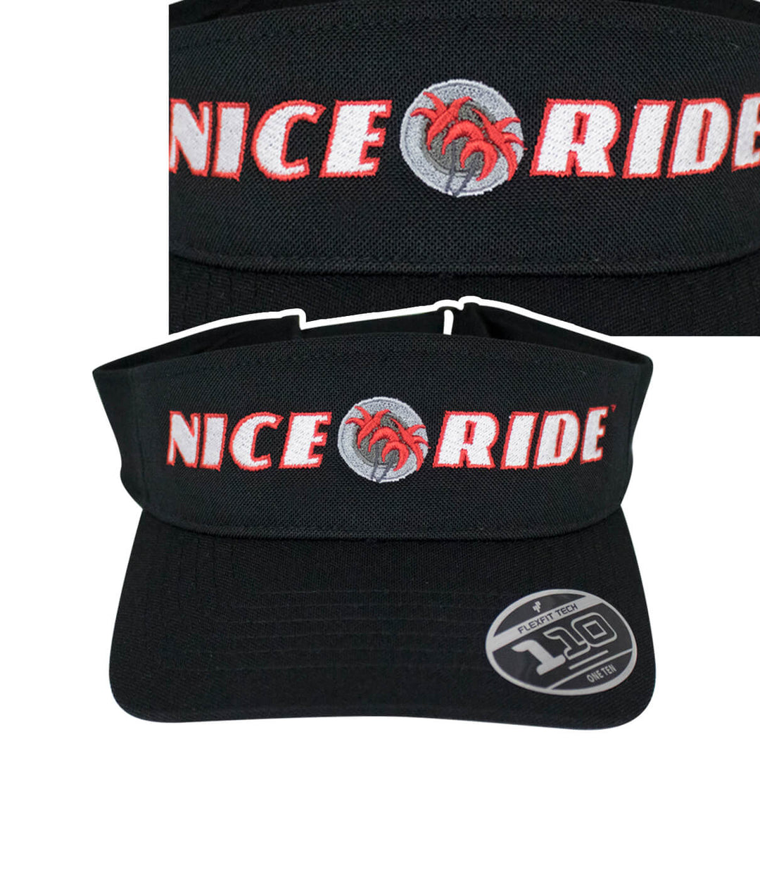 Black visor hat featuring NICERIDE embroidered logo on the front, perfect for outdoor activities.