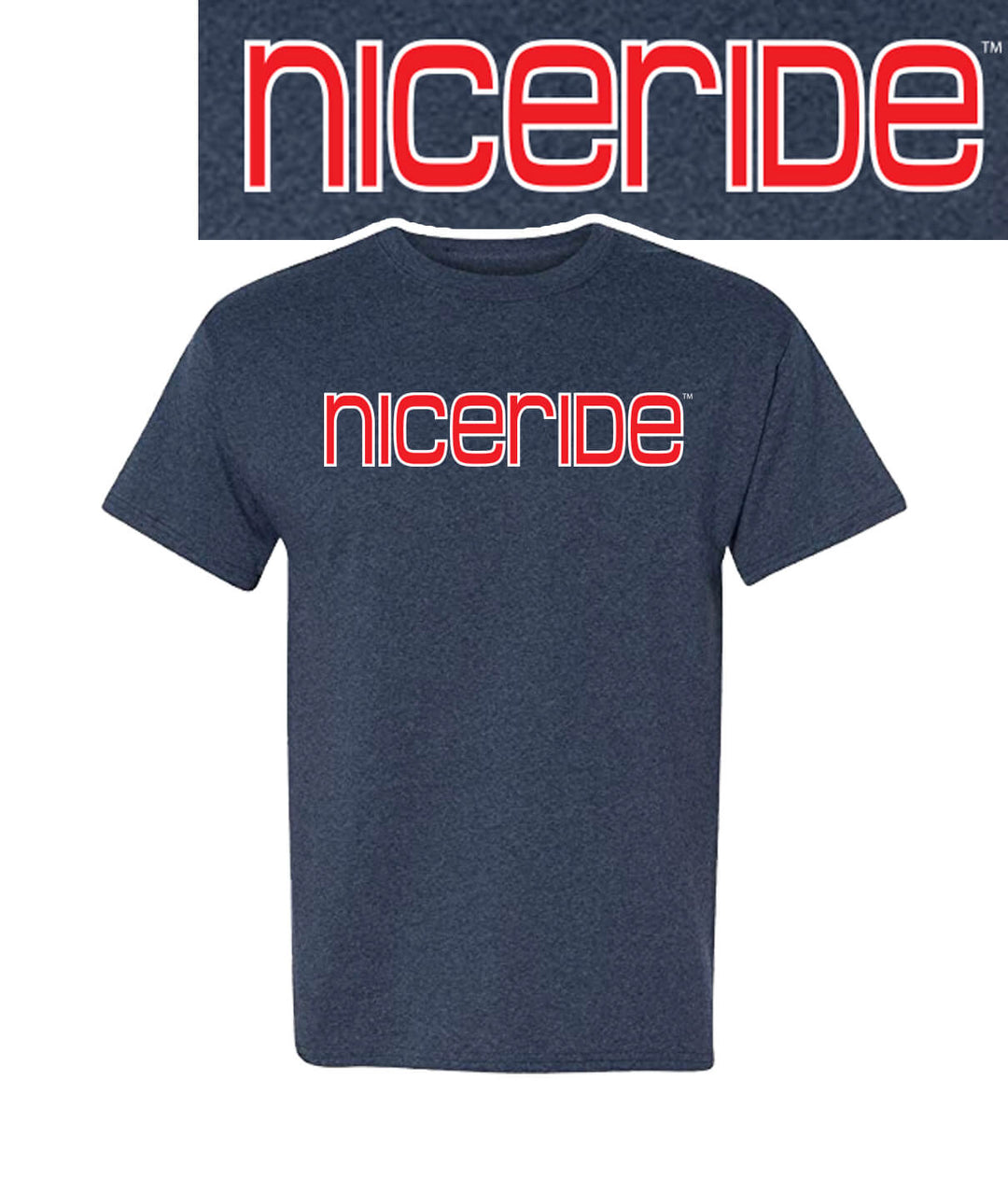 Hanes Men's Cotton Blend Short Sleeve T-Shirt featuring NICERIDE logo, available in navy or white, perfect for casual wear.