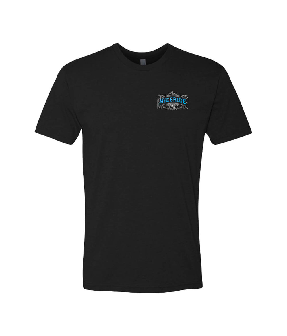 Cholo shirt for men, black cotton blend short sleeve with NICERIDE design, perfect for daily wear and outdoor activities.