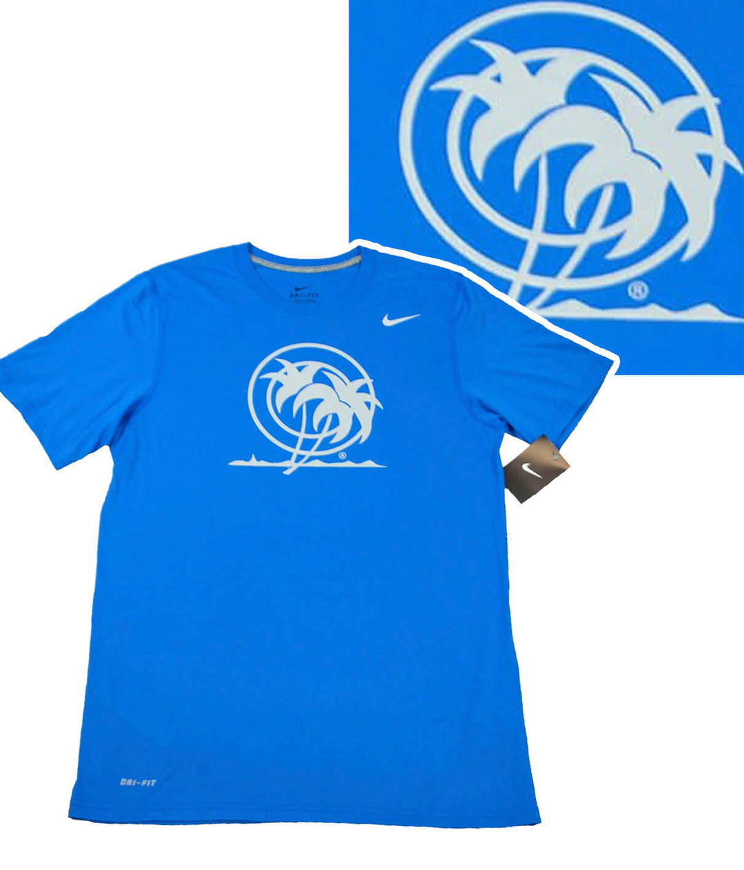 Classic Palm - NIKE Dri-Fit shirt in blue with palm logo on front and center rear, perfect for any occasion.