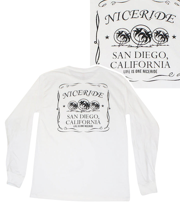 Hanes Pre-shrunk 100% Cotton shirt featuring NICERIDE design San Diego California printed on back and front left chest.