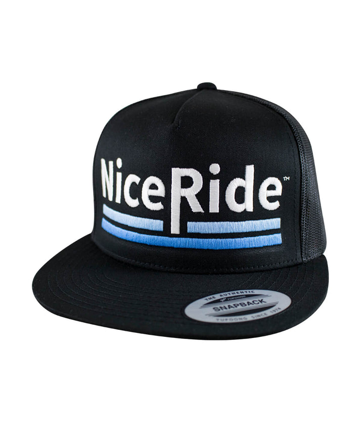 NiceRide Low Tide trucker hat with embroidered design, classic snapback style, perfect for outdoor activities.