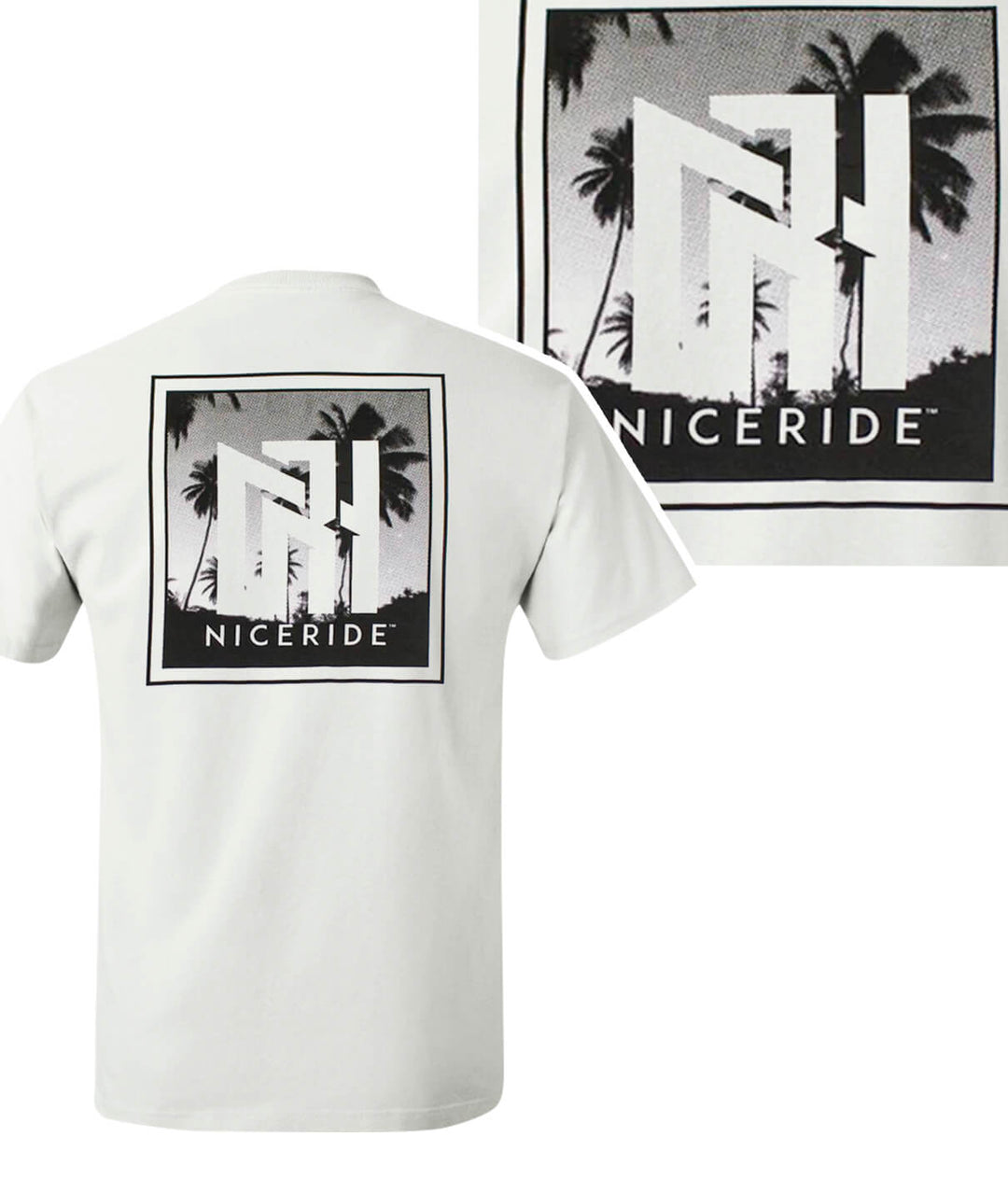 N-R Palm design on white Next Level Men's Cotton Blend Short Sleeve T-Shirt by NICERIDE.