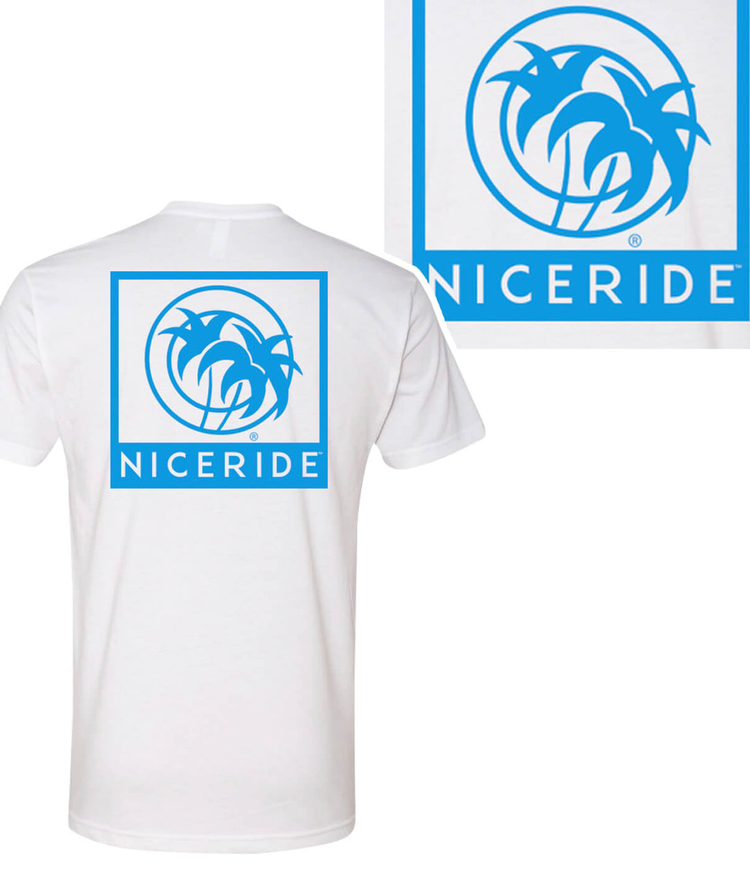 The Palm - White Next Level Men's Short Sleeve Shirt featuring NICERIDE logo and palm design.