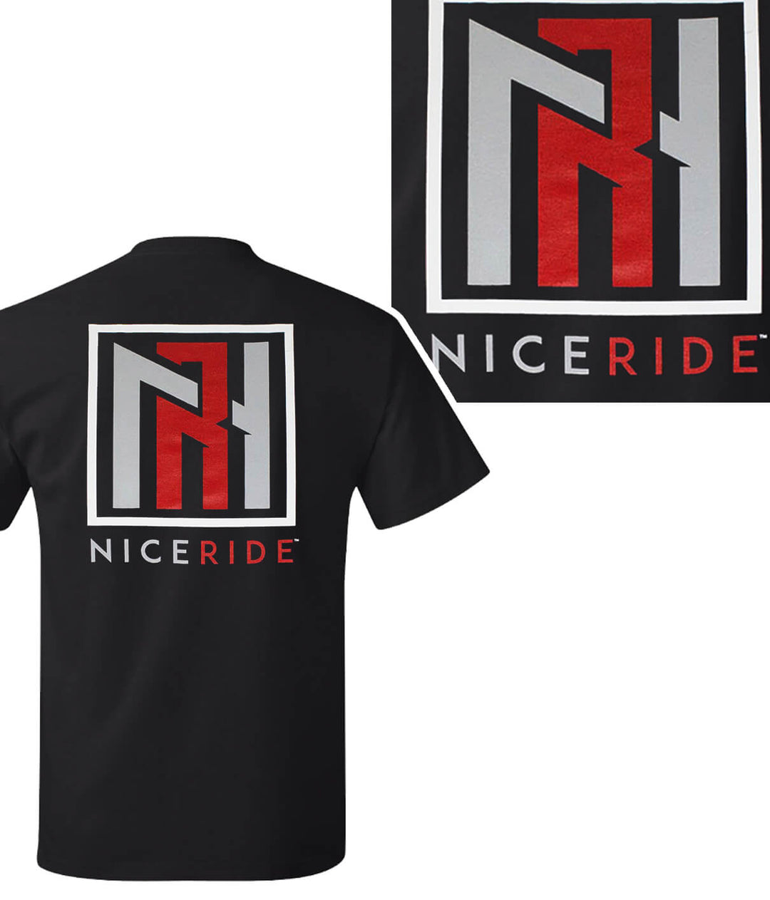 N-R Red Hanes men's 100% cotton short sleeve shirt with neon red logo on black background.