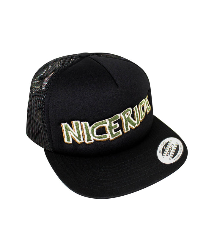 Bed Rock Foam Trucker Hat with NICERIDE embroidered logo, perfect hat for casual wear.