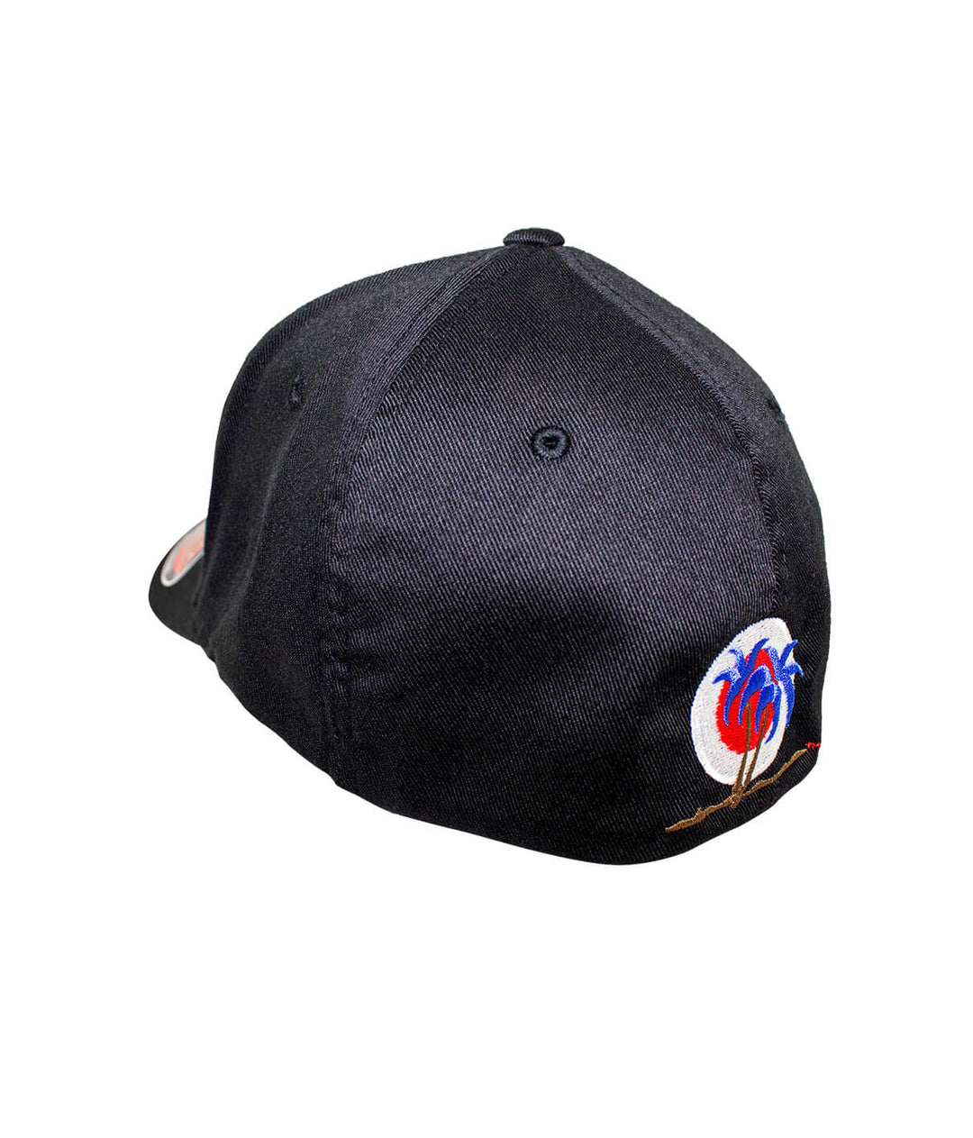 Hawaii Flag Classic Flexfit Hat rear view with palm logo embroidered in Hawaii Flag colors