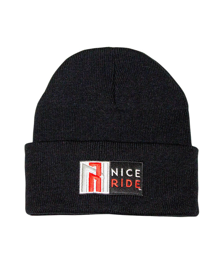 N-R Red Cuff Beanie, 12" cuffed beanie with embroidered NICERIDE logo, featuring the focus keyword beanie.