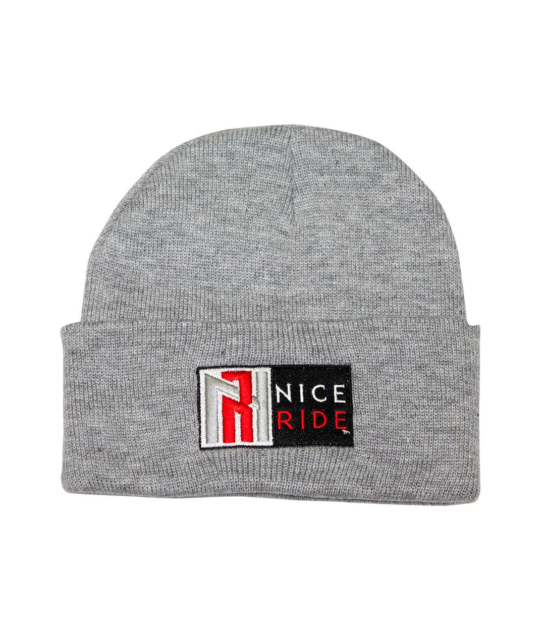 N-R Red cuffed beanie, 100% acrylic knit with NICERIDE logo, stylish and comfortable beanie for all seasons.