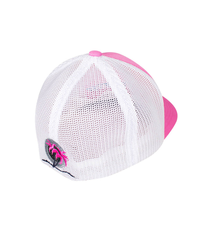 Back view of the "Sunrise" Meshback Flexfit Hat featuring palm logo, perfect summer hat.