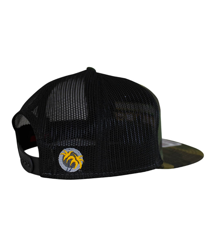 Black mesh back of the Cali Life OTTO unisex 7 panel trucker hat featuring NICERIDE&
