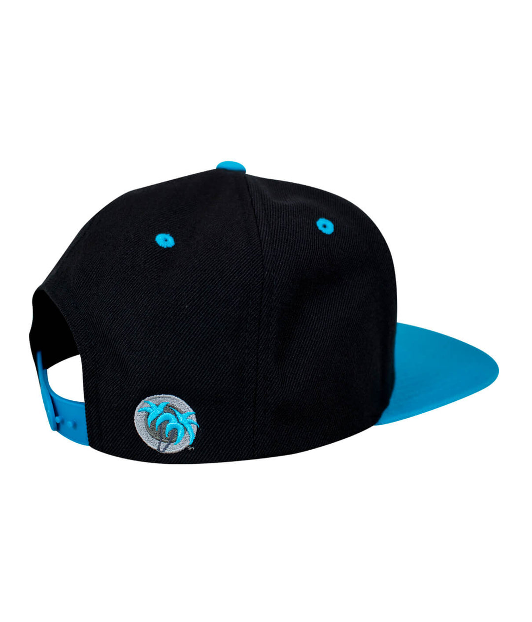 Half Pipe Flatbill Snapback Hat with black body and turquoise brim, featuring embroidery on the back. Perfect hat for casual wear.