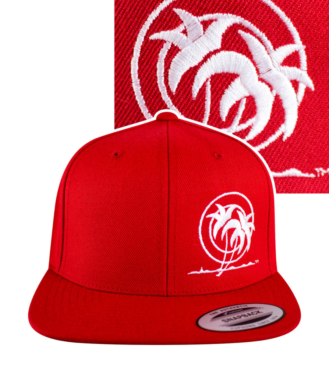 Classic Stencil Palm snapback hat in red featuring embroidered logo on front, designed and shipped in the USA.