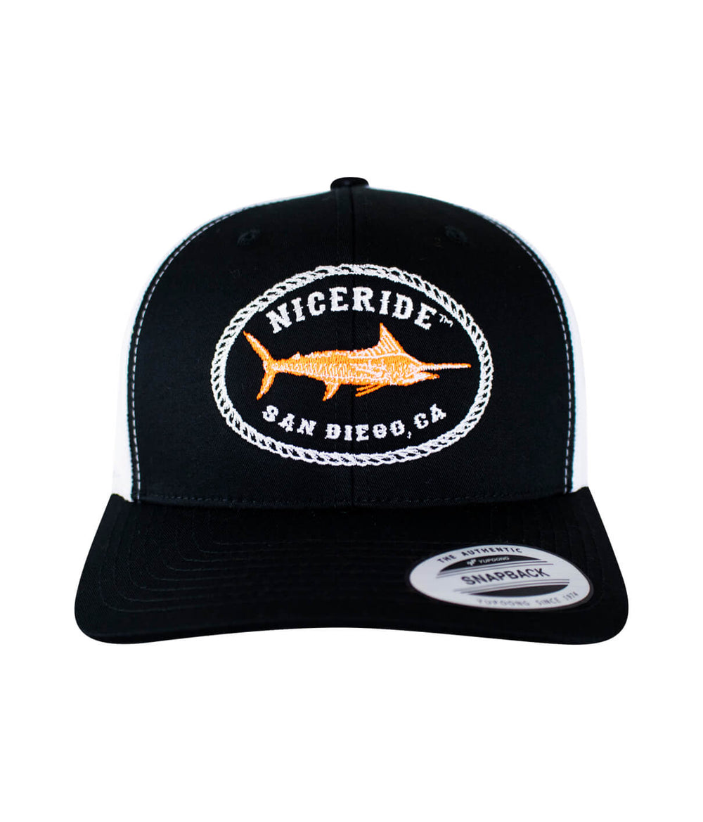 Reeling It In Retro Trucker Hat, classic fishing hat featuring NICERIDE design, perfect cap for outdoor enthusiasts.
