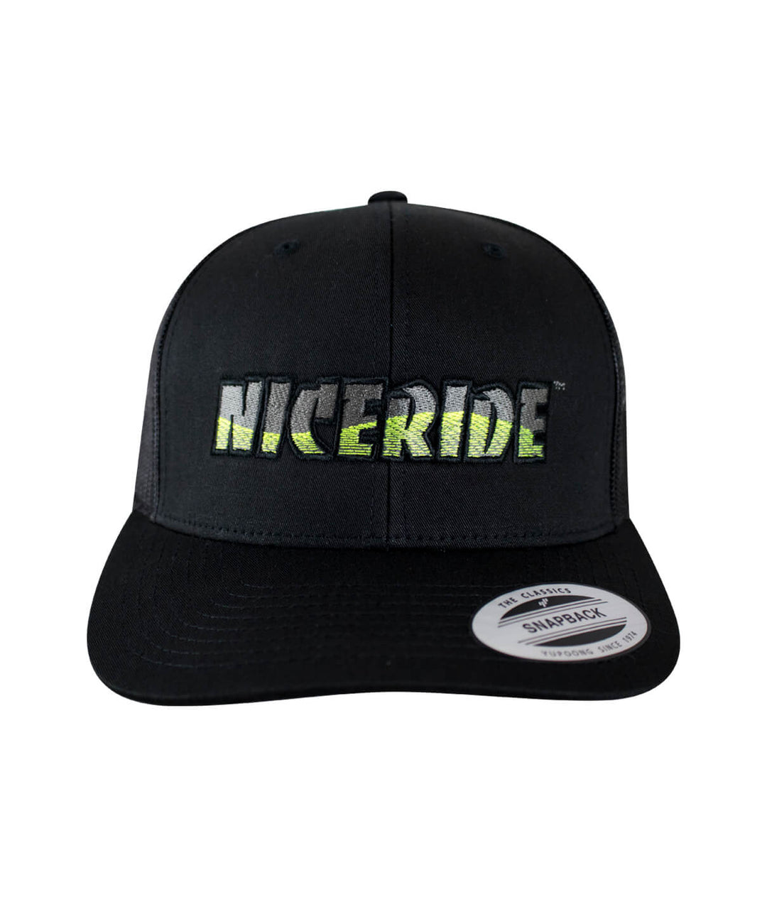 Tornado Retro Trucker Hat featuring NICERIDE logo, designed and embroidered in the USA, perfect hat for casual wear.
