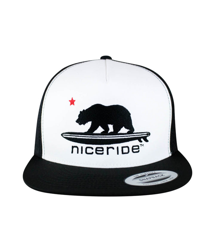 Hang 20 Trucker Hat from NICERIDE, classic snapback hat with bear design and star.