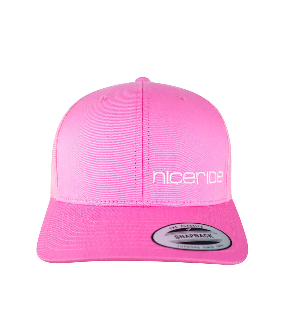 Pink Retro Trucker Hat by NICERIDE, featuring "Tower" logo, classic hat design.