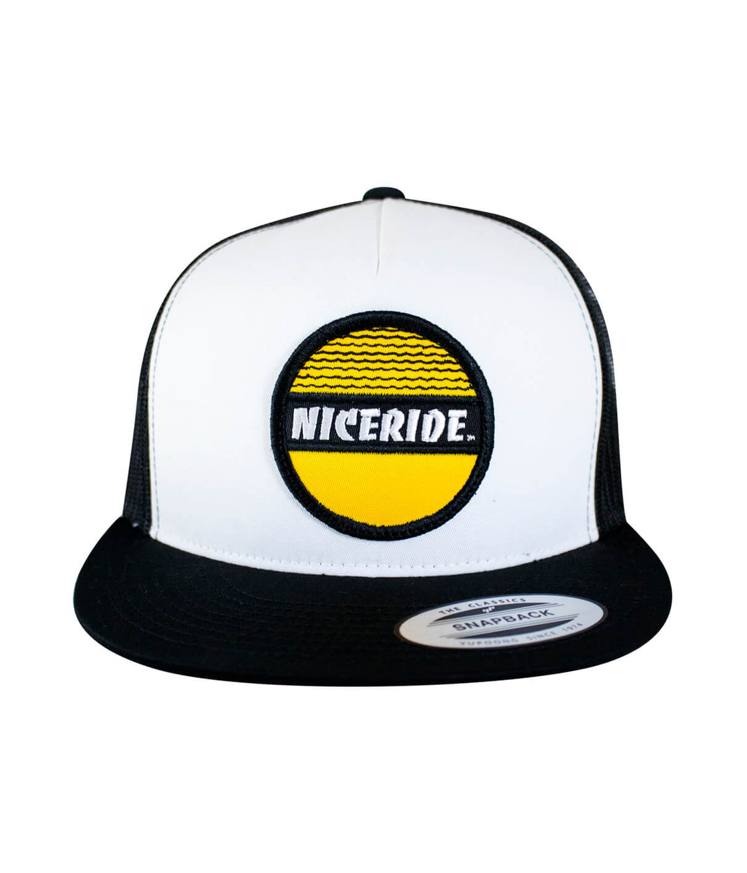 Tuna Can unisex style trucker hat featuring NICERIDE embroidered patch on front, perfect hat for casual wear.