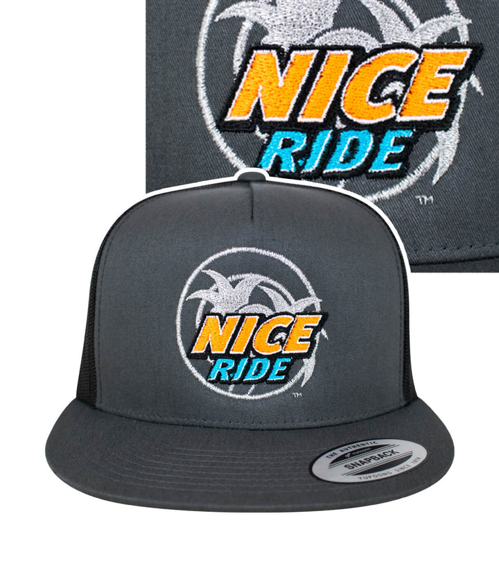 Choo Choo Trucker Hat featuring NICERIDE embroidered design, a classic snapback hat for stylish casual wear.