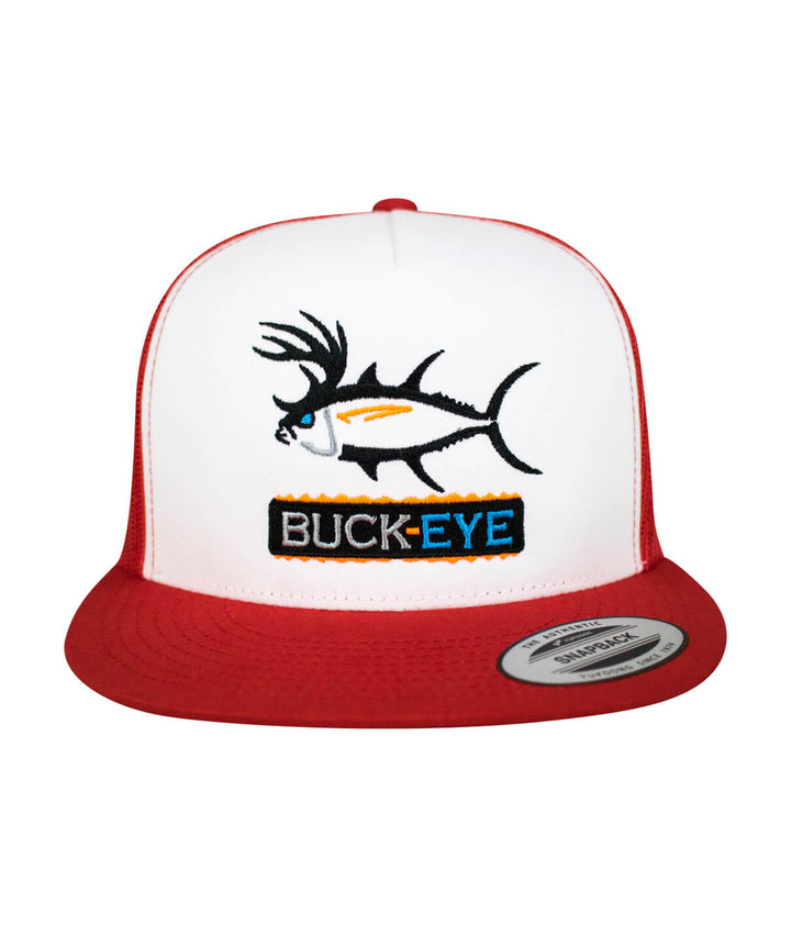 "Buck-Eye Pill" Unisex Snapback Trucker Hat with fish design, ideal hat for outdoor activities.