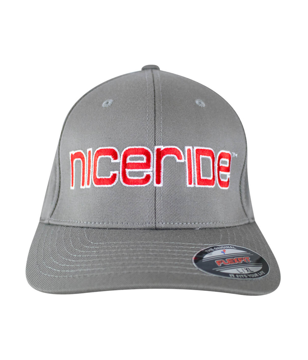 Bold Tower Classic Flexfit hat with NICERIDE logo embroidered on the front in red.