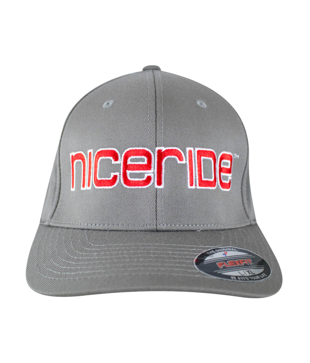 Bold Tower Classic Flexfit hat with NICERIDE logo embroidered on the front in red.