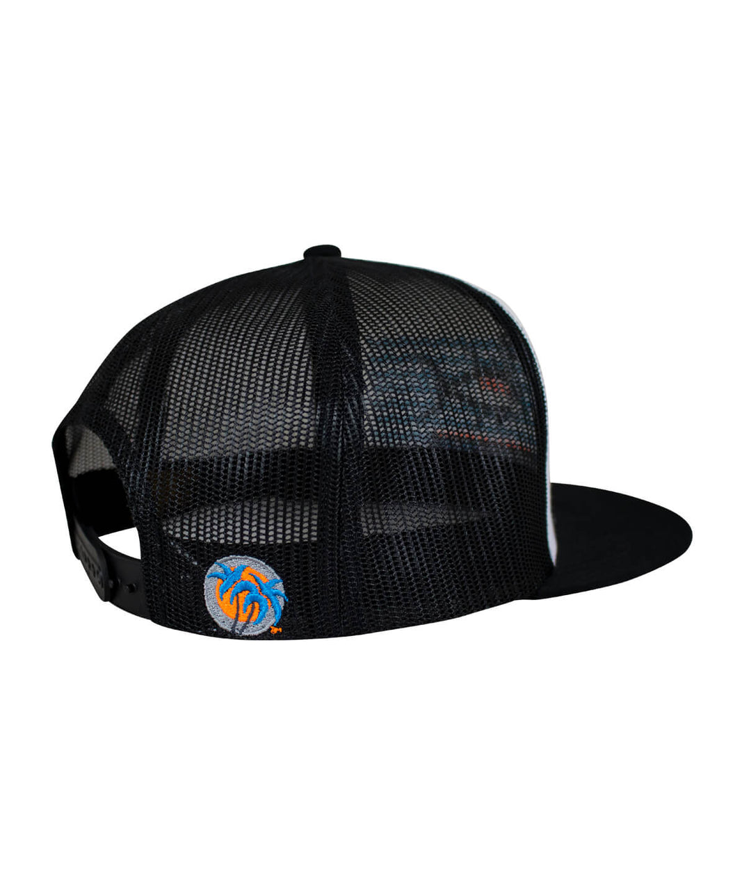 Back view of the Buck-Eye on the Water unisex snapback trucker hat showcasing its mesh design and colorful logo.