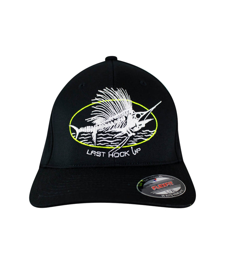 Last Hook Up Classic Flexfit Hat with embroidered design, perfect hat for fishing enthusiasts.