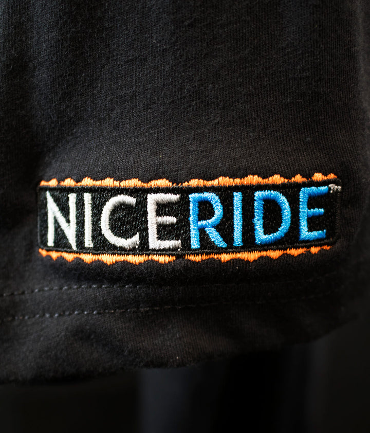 NICERIDE embroidered logo on black fabric of BUCK-EYE men&