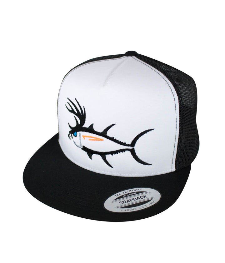 Buck-Eye Unisex Trucker Hat with embroidered fishing design, perfect fishing hat for men and women.