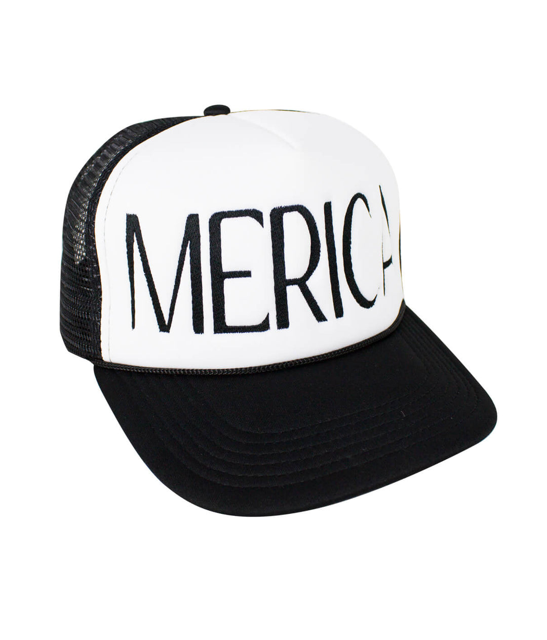 Merica Foam Trucker hat featuring bold lettering, designed and embroidered in the USA, perfect hat for casual wear.