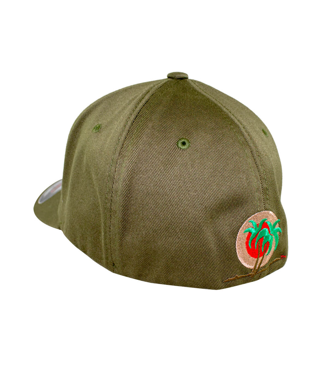 Back view of California Flag Classic Flexfit Hat showing palm logo embroidery in vibrant colors.