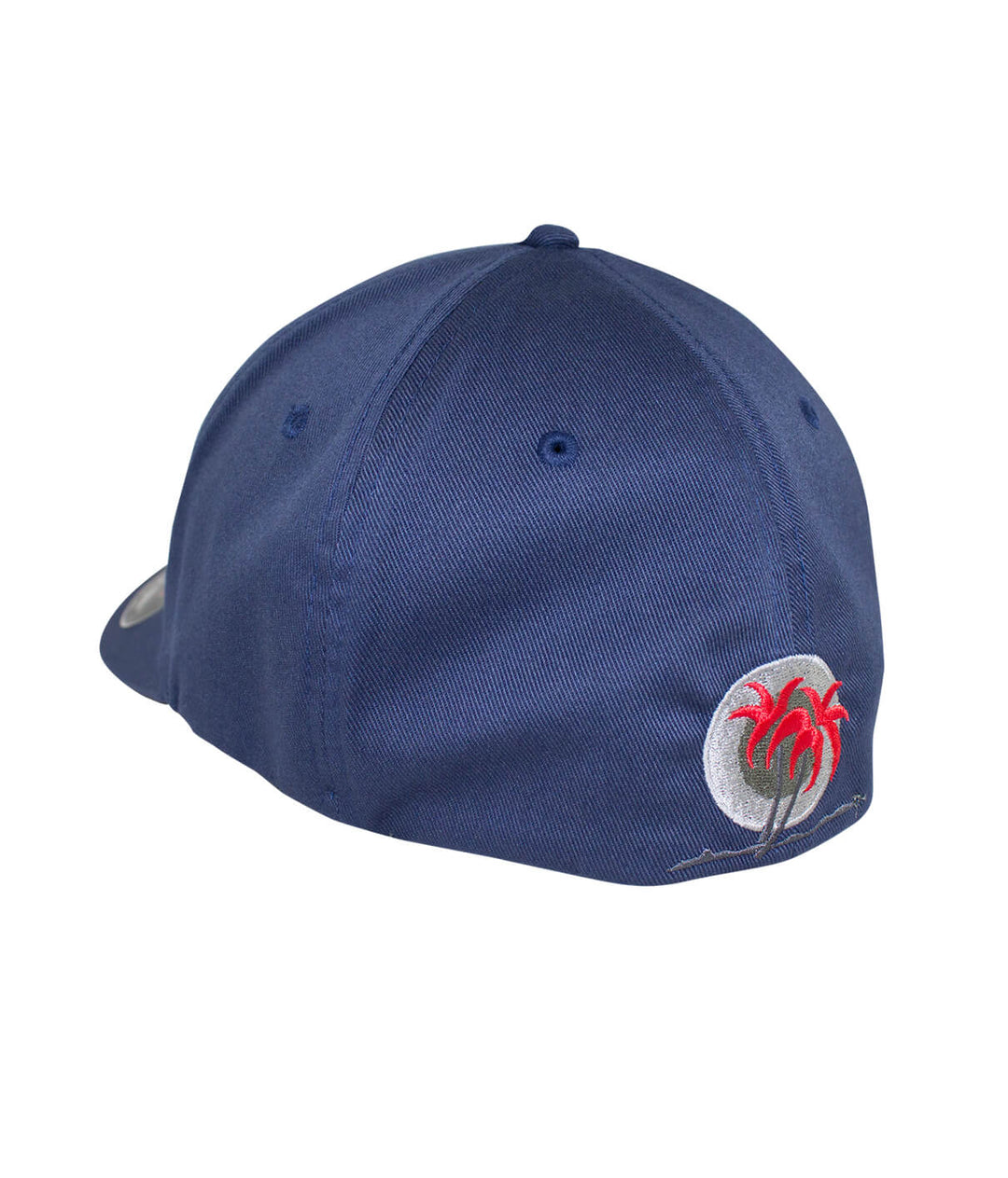 Back view of the Slick Classic Flexfit Hat featuring a Blacked Out Palm Logo with red leaves embroidered.