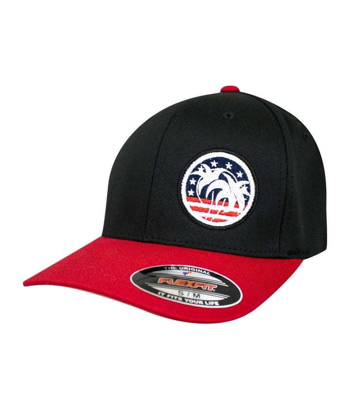 Spirit of 76 Classic Flexfit hat with embroidered design and black/red colors.