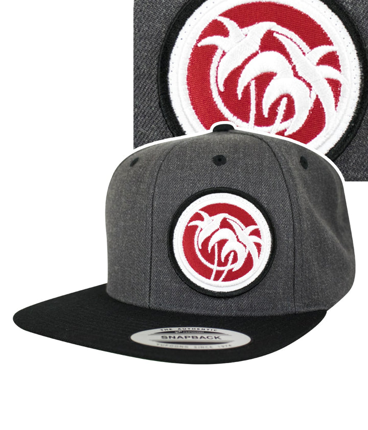 Rojo Negro Patch flatbill snapback hat with palm logo, featuring a structured design and premium craftsmanship.