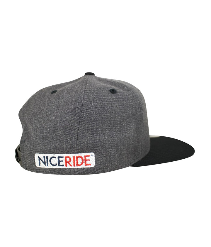 Back view of NICERIDE Spirit of 76 flatbill snapback hat in gray with embroidered logo.