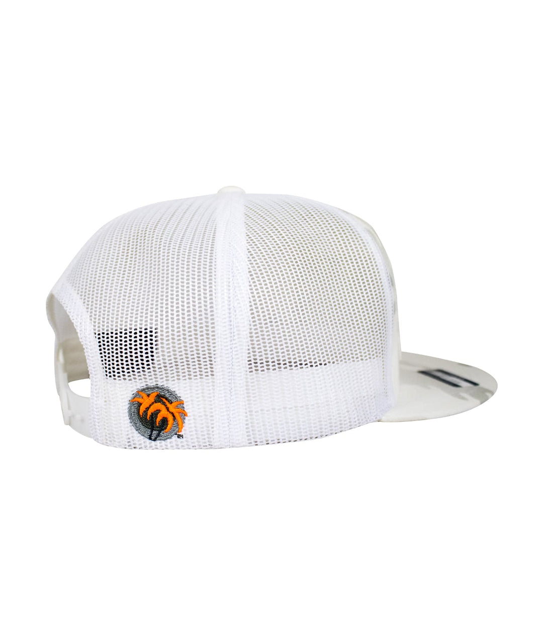 Back view of the Buck-Eye Combo Patch Unisex Snapback Trucker Hat with mesh and palm logo embroidery.