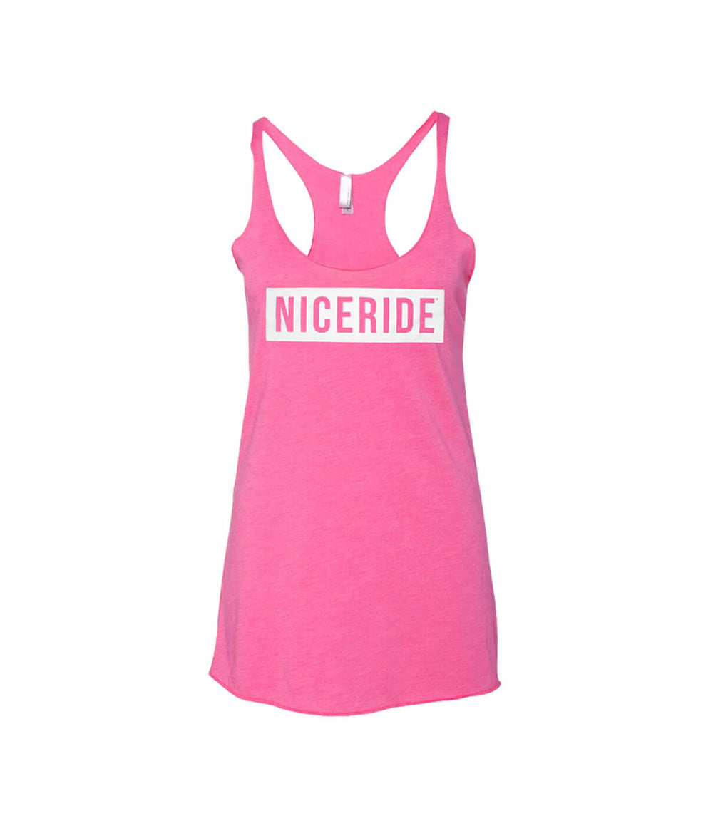 Influencer - Pink Next Level Women's Vintage Tank, ultra-soft racerback tank with NICERIDE logo.