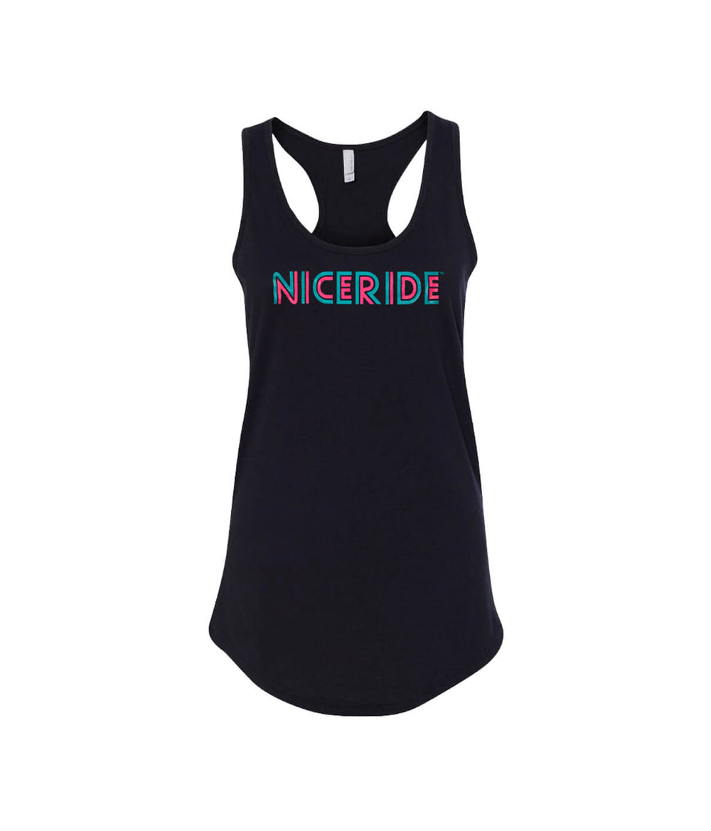 Disco - Black Or White Next Level Women's Racerback Tank Top featuring NICERIDE design, ideal for casual wear.