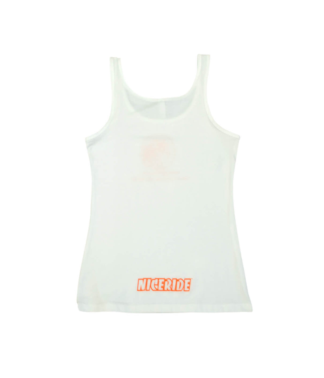 White tank top for women featuring NICERIDE printed on the front, perfect for summer activities and casual wear.