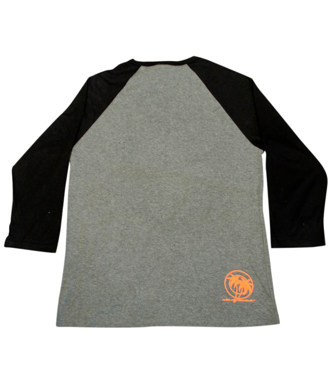 The Finch t-shirt featuring gray body and black sleeves, back view with NICERIDE logo on the right hip, comfortable unisex fit.