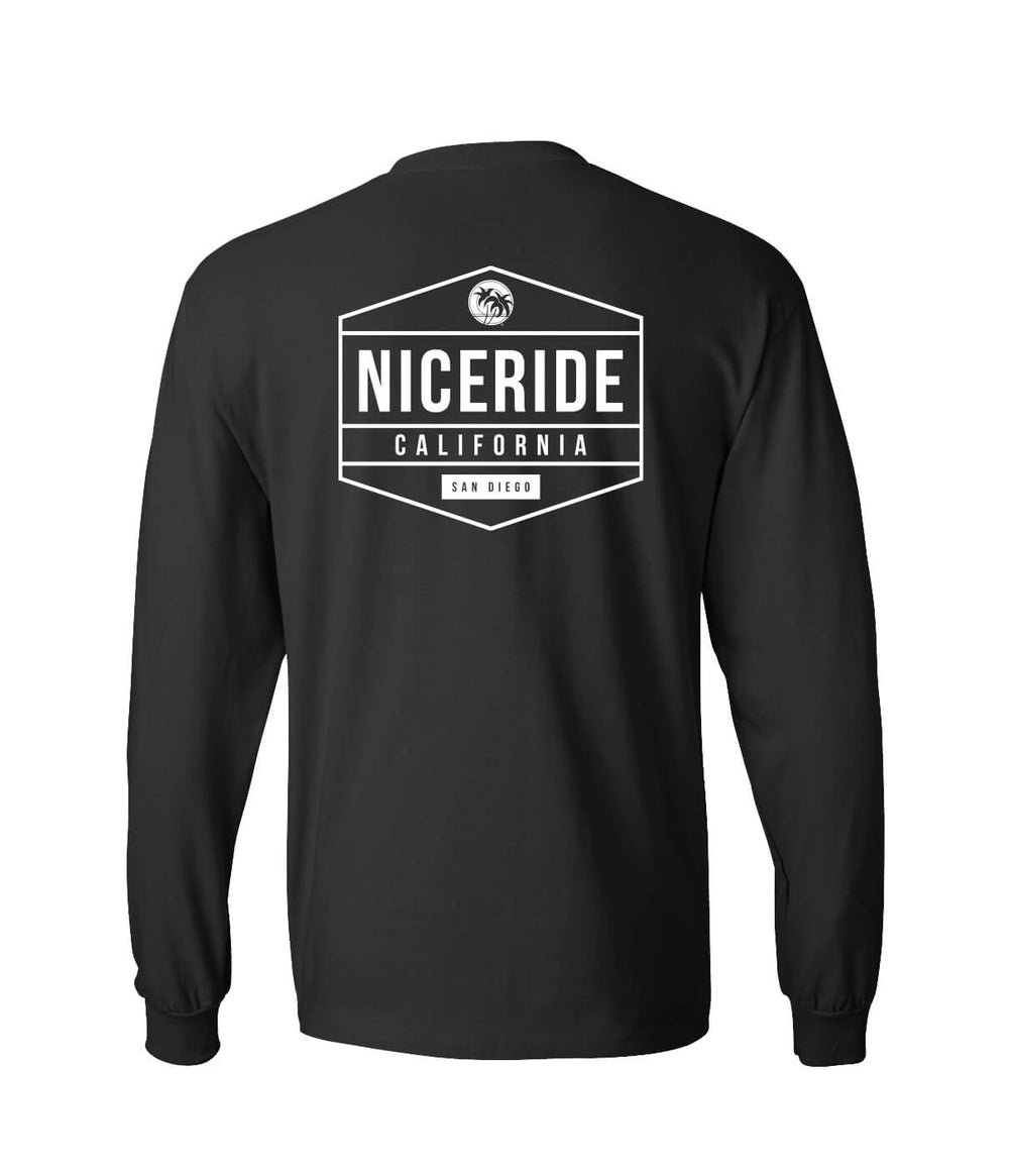 Good Times Hanes Men's Cotton Long Sleeve Shirt black with NICERIDE design on back and left chest